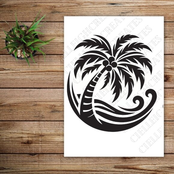 *2 for $20* Palm Tree and waves vinyl decal Sticker Handcrafted - Picture 1 of 5